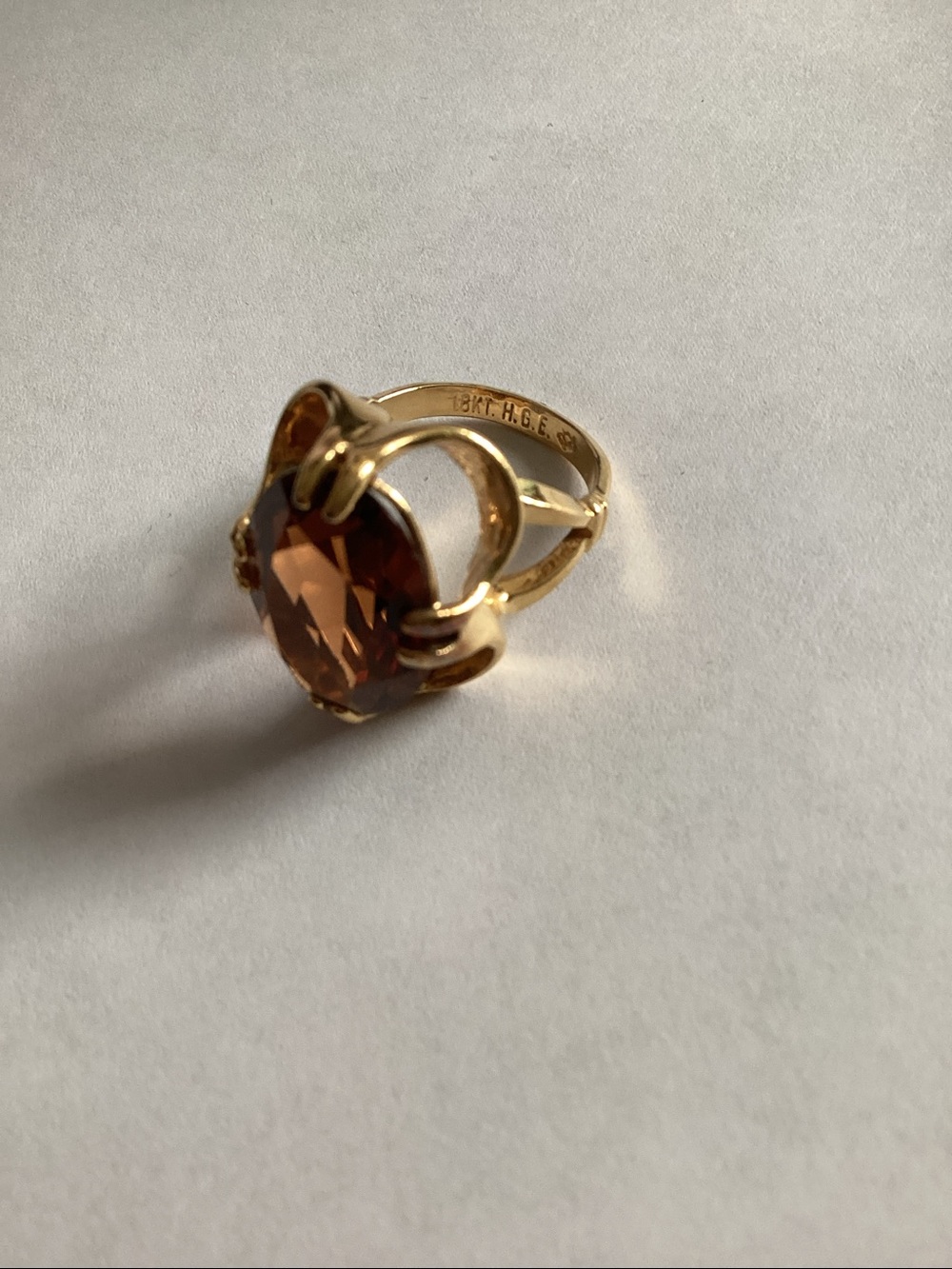 Vintage 18K HGE Gold Electroplated Cocktail Ring with Cognac Brown Faceted Stone - Picture 10 of 11